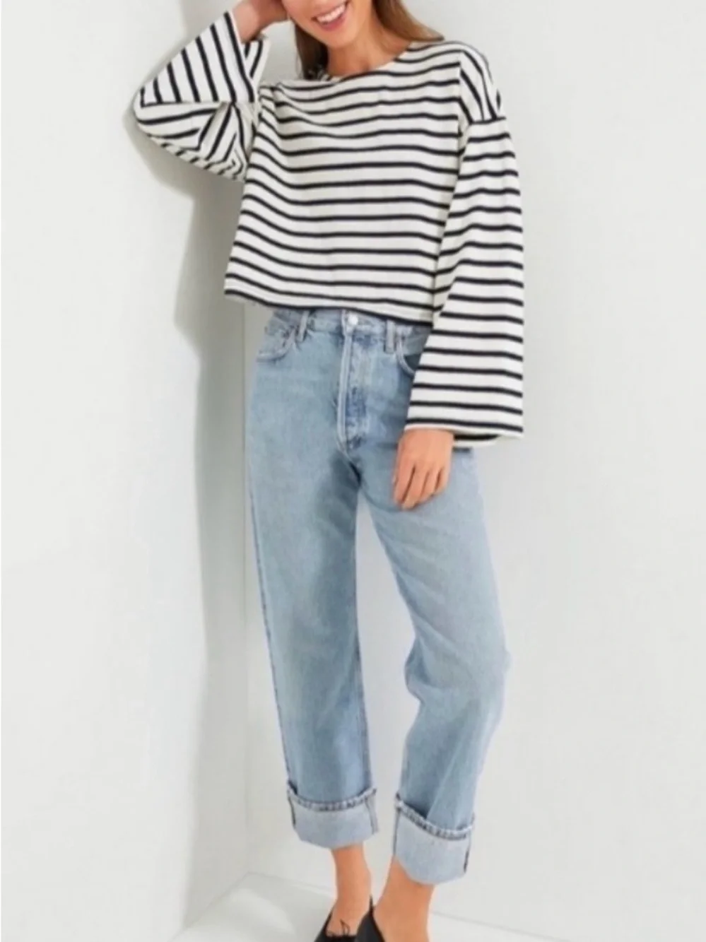 Tuckernuck White and Black Striped Wide-Sleeve Crewneck - Picture 2 of 5